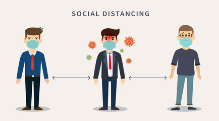 Social distancing. Space between people to avoid spreading COVID-19 Virus. Keep the 1-2 meter distance. Vector illustration