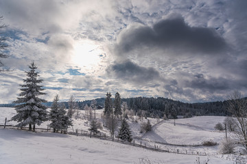 sun and blue snow winter landscape