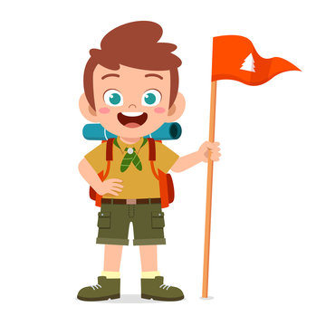 happy cute little kid boy wear scout uniform
