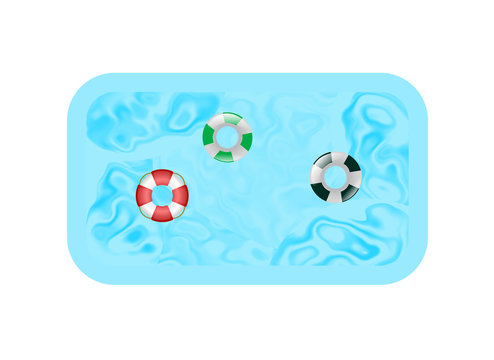 Swimming pool illustration with floats in top view
