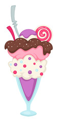 Served sweets, ice cream dessert with candies vector