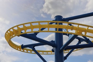 Yellow and blue support steelwork on rollercoaster