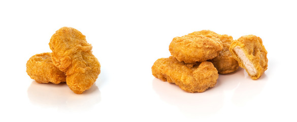 Fried chicken nuggets isolated on white background