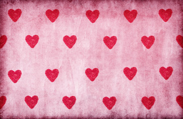 Red abstract background with hearts.