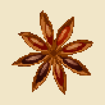 recommend clip art: Pixel star of anise isolated on the white background. Vector illustration of pixel art 8 bit.