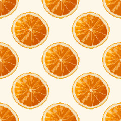 Fototapeta premium Pixel art fruits orange, lemon. Vector 8 bit. Pixel background.