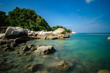 Fototapeta na wymiar beauty in nature, Pangkor Island located in Perak State, Malaysia under bright sunny day and cloudy sky
