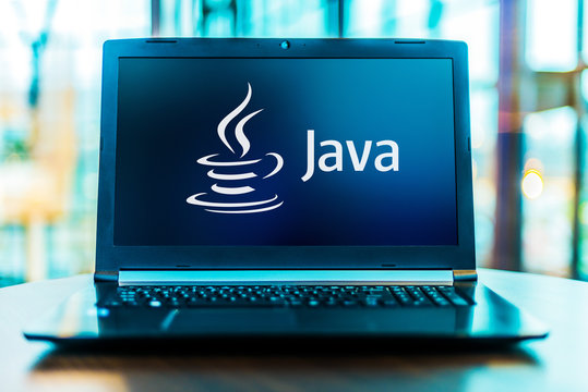 Laptop computer displaying logo of Java