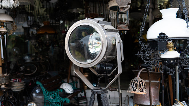 .vintage and antique shop in details. vintage objects for decoration of premises and institutions