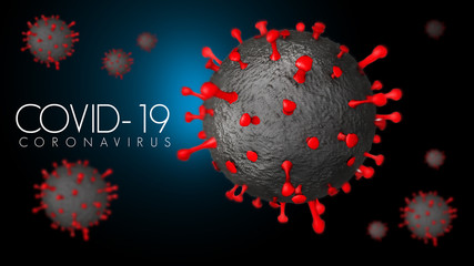 Coronavirus COVID 19 3D Illustration with Red Protein Spikes and Dark Background
