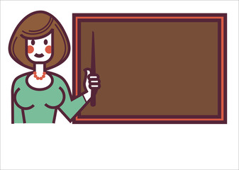 School teacher or tutor standing by blackboard at lesson