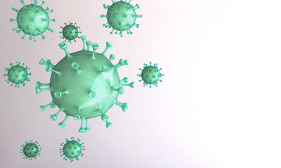 Concept for Coronavirus disease (COVID-19) Virus airborne attack. Outbreak alert sign and patient. Virus spreads when an infected person cough or sneeze. 3D render background with copy space.