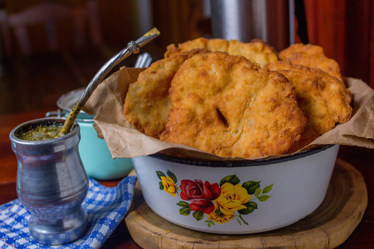 a mate and fried cake in a vintage platter