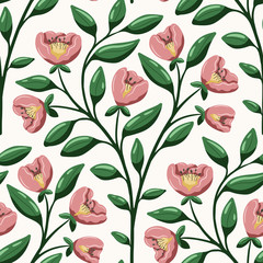Floral bouquet scallop seamless vector pattern