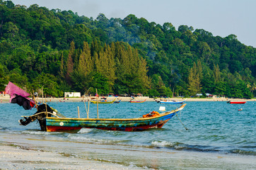 Fototapeta premium Traditional fishing boat moored at village located in Perak, Malaysia