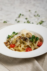 seafood pasta with cherry tomatoes
