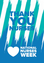 Fototapeta premium National Nurses Week. Thank you nurses. Medical and health care concept. Fighters against viruses and diseases. In honour of the doctors. Celebrated annual in United States. Vector illustration poster