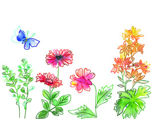 Watercolor flower bed - 333663481