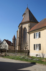 Fototapeta na wymiar Gunzenhausen - Stadtkirche St. Marien und Färberturm von der Kirchenstraße gesehen