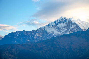 Fototapeta na wymiar Landscape Himalayas in Nepal beautiful mountains amid blue sky