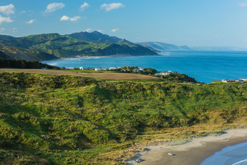 ニュージーランド　ワイララパのキャッスル・ポイントのキャッスル・ロックから見える景色