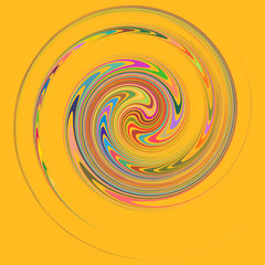 Smudged, smeared creamy single mottled, multi-color and colorful spiral, swirl, twirl element. Twisted cyclic, circular and radial, radiating whorl, volute shape over colored backdrop, background