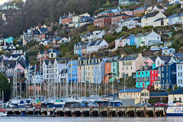 The colourful houses and marina in the older part of Dartmouth, Devon, England, UK.