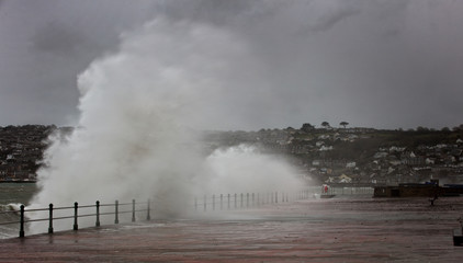 Storm-driven waves crashing against Penzance Promenade, Cornwall, England, UK. © tonymills