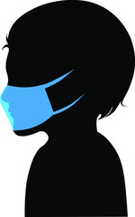 Silhouette of a boy in a mask. Virus protection 