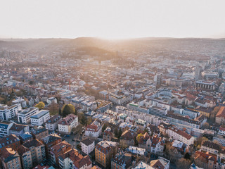 Aerial Cityscape of Stuttgart, Germany while sunset