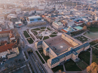 Aerial of the famous Schlossplatz in Downtown Stuttgart, Germany
