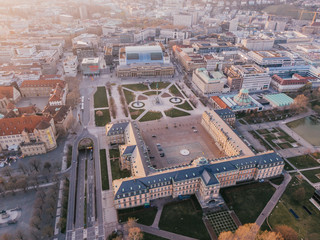 Aerial of the famous Schlossplatz in Downtown Stuttgart, Germany