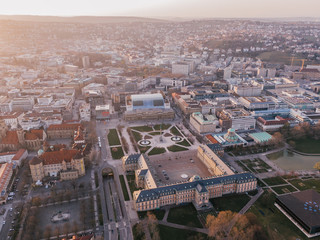 Aerial of the famous Schlossplatz in Downtown Stuttgart, Germany