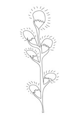Pussy-willow branch, catkin - black and white contoured isolated on white  background. Vector illustration in a flat style for spring design and Easter coloring.