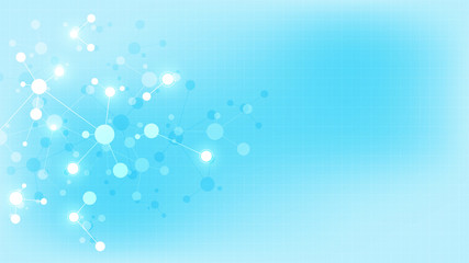 Abstract background of molecular structures. Molecules or DNA strand, genetic engineering, neural network, innovation technology, scientific research. Technological, science and medicine concept.