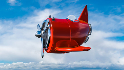 Red cute kid old airplane in the sky. 3D rendering. © LAYHONG