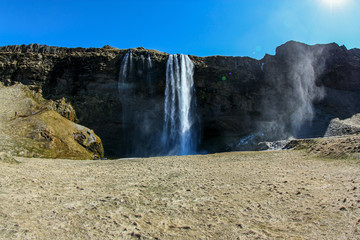 High spectacular waterfall in Iceland. Famous place