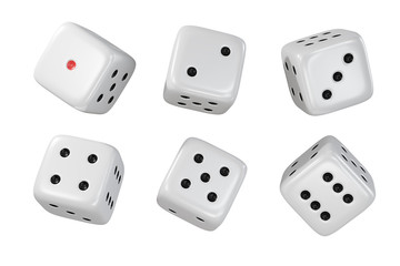 Set of 3D dice isolated on white background