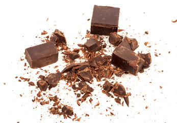 Broken chocolate on white background