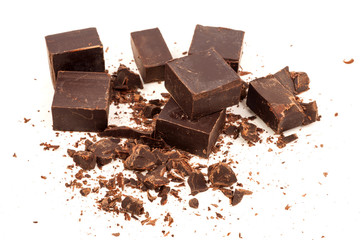 Broken chocolate on white background
