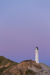 ニュージーランド　ワイララパのキャッスルポイントの夕暮れ時の灯台