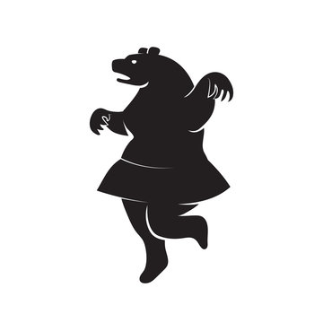Icon silhouette of a bear in a skirt on a white isolated background. Vector image