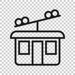 Cable car icon in flat style. Elevator cabin vector illustration on white isolated background. Cableway business concept.