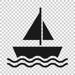 Tourism ship icon in flat style. Fishing boat vector illustration on white isolated background. Tanker destination business concept.