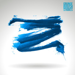 Blue brush stroke and texture. Grunge vector abstract hand - painted element. Underline and border design.