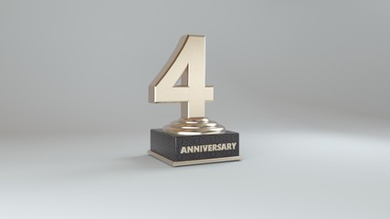 Anniversary 4. gold 3d numbers. Poster template for Celebrating 50th anniversary event party. 3d Rendering 