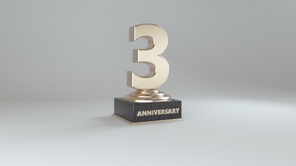 Anniversary 3. gold 3d numbers. Poster template for Celebrating 50th anniversary event party. 3d Rendering 