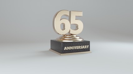 Anniversary 65. gold 3d numbers. Poster template for Celebrating 50th anniversary event party. 3d Rendering 