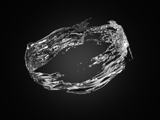 Transparent water splash in black background. 3d rendering - illustration.