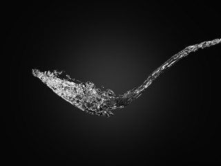 Transparent water splash in black background. 3d rendering - illustration.